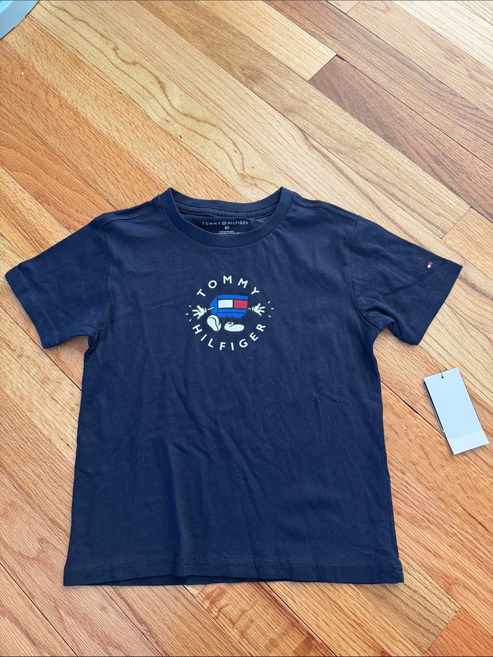 Tommy Hilfiger Navy Short-Sleeve Logo Tee with Flag Graphic